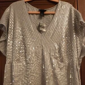 Gray Sequin Lane Bryant short sleeve blouse.
